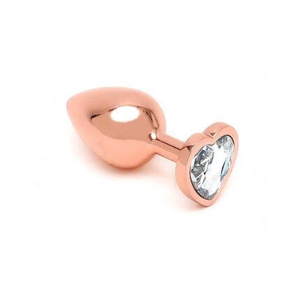 Pisa Heart Shaped Butt Plug Rose Gold with heart-gem base and rose-gold finish, perfect for solo or couple play by Rimba Toys.