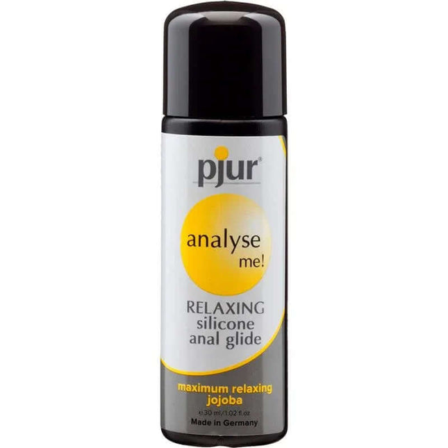 Pjur Analyse Me! Glide 30 ml silicone lubricant bottle with jojoba, designed for comfortable, long-lasting anal intercourse.