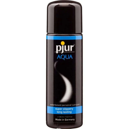 Pjur Aqua 30 ml water-based lubricant bottle for skin-friendly nourishment and smooth glide experience.