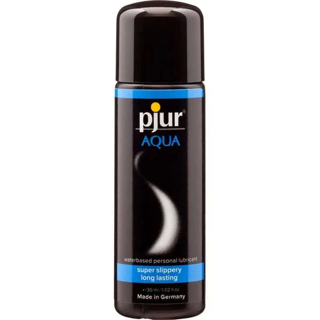 Pjur Aqua 30 ml water-based lubricant bottle for skin-friendly nourishment and smooth glide experience.