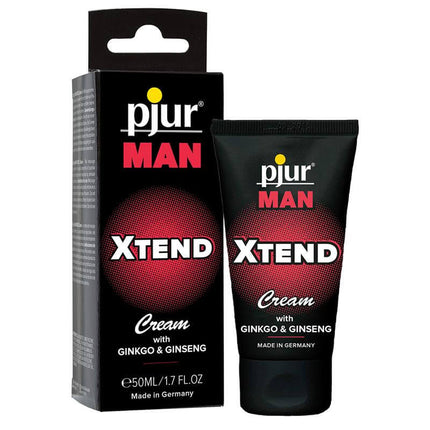 Pjur Man Cream Xtend 50 ml with ginkgo and ginseng, premium men's skincare product for nourishment and circulation support.