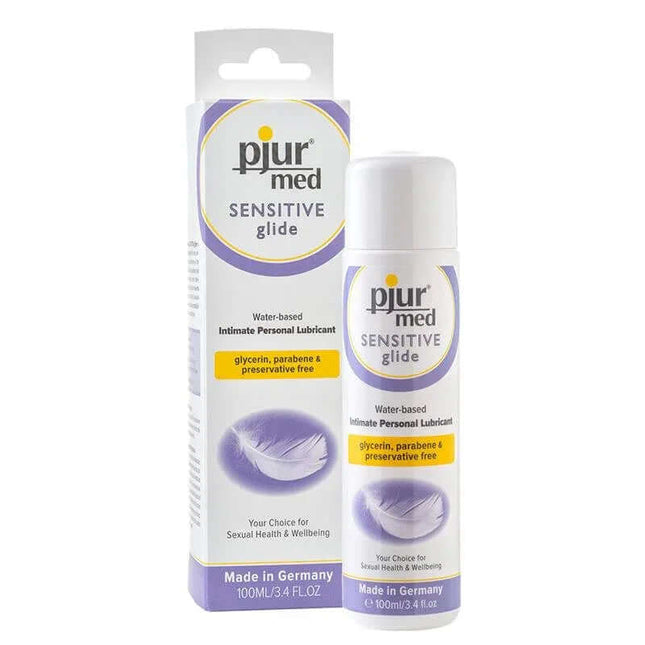 Pjur Med Sensitive Glide 100ml water-based lubricant, gentle formula without glycerin, parabens, or preservatives for sensitive skin