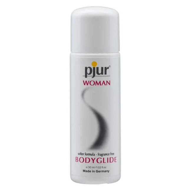 Bottle of Pjur Woman 30 ml lubricant and massage fluid for sensitive skin care