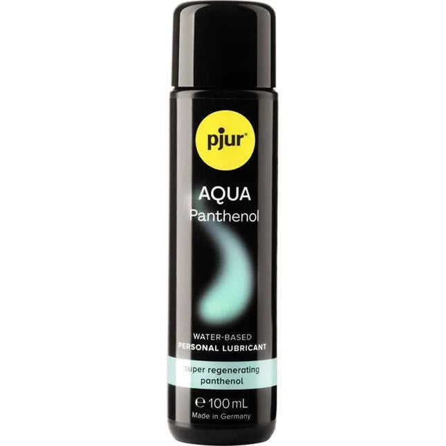 Water-based Lubricant Aqua 100 ml bottle with pjur logo, infused with panthenol for silky-smooth, long-lasting comfort.
