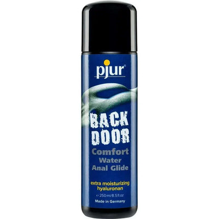Pjur Backdoor Anal Comfort Glide 250 ml bottle with extra moisturizing hyaluronan for enhanced comfort and long-lasting glide.