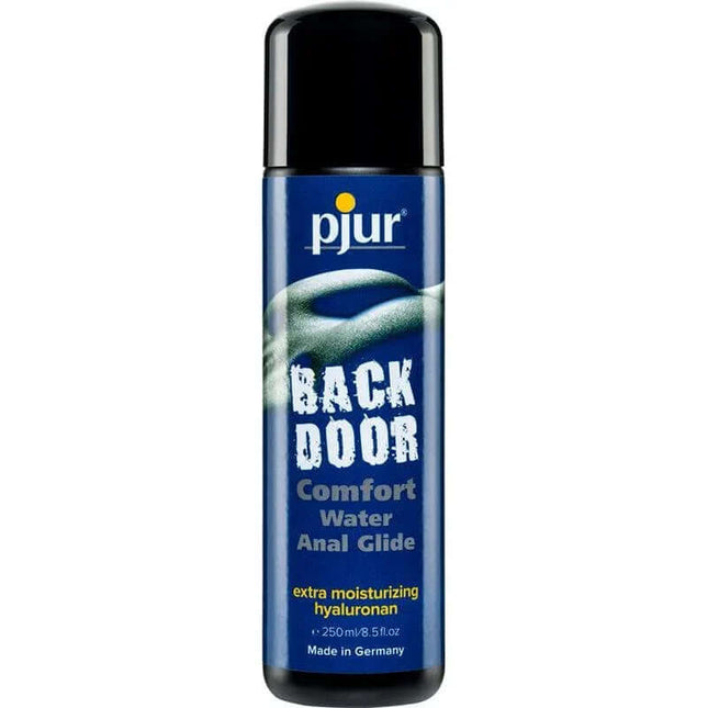 Pjur Backdoor Anal Comfort Glide 250 ml bottle with extra moisturizing hyaluronan for enhanced comfort and long-lasting glide.