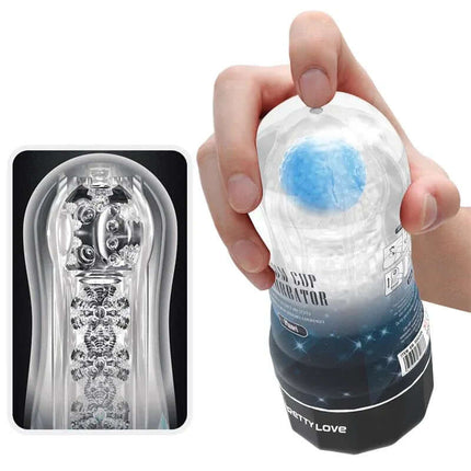 Planet Ball-Rolling Masturbator Cup Blue with ultra-realistic entry point and rolling ball mechanism for intense pleasure.