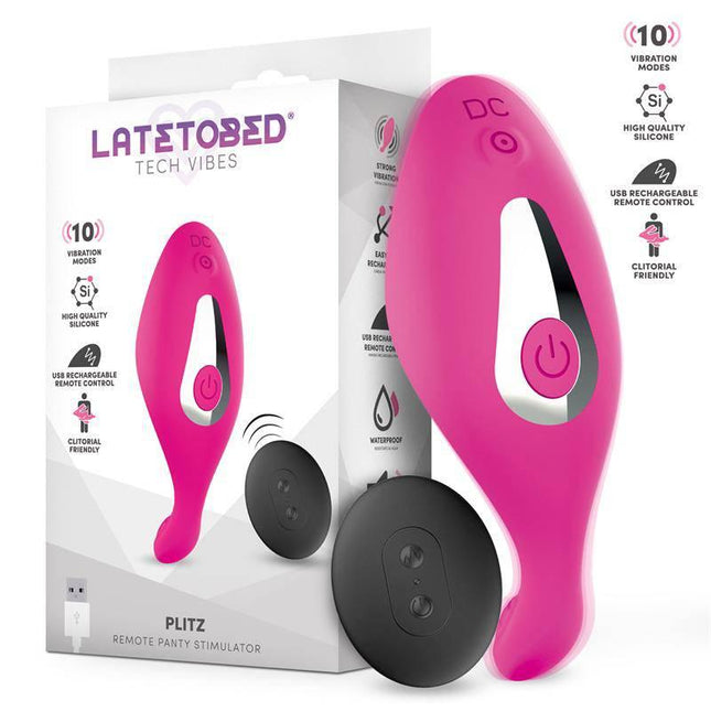 Plitz Panty Stimulator with Remote Control USB, pink design with packaging, remote, ideal for discreet pleasure.