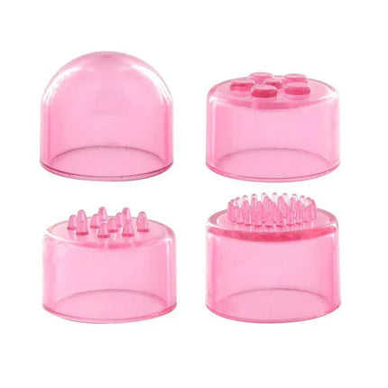 Four pink pleasure caps for Pocket Rocket Massager Pink, each offering unique sensations for personalized massage experience.