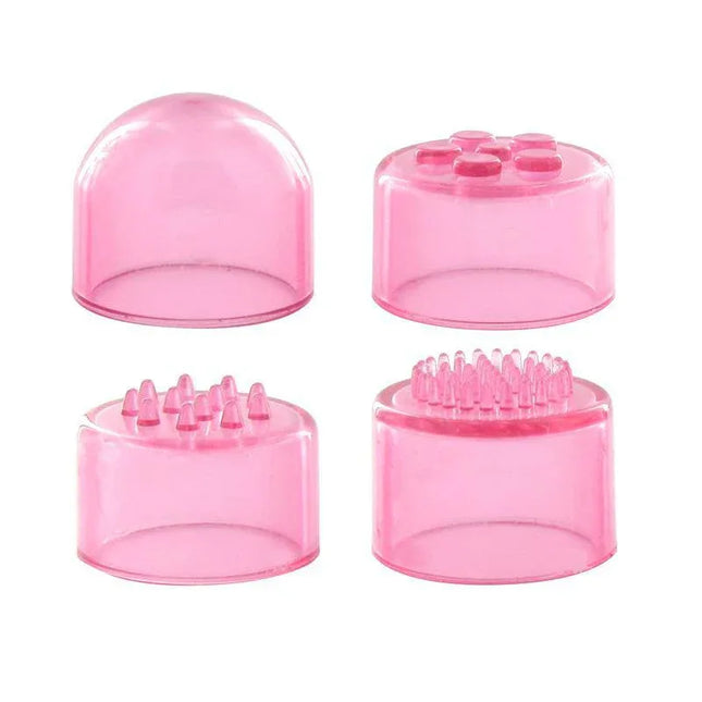 Four pink pleasure caps for Pocket Rocket Massager Pink, each offering unique sensations for personalized massage experience.