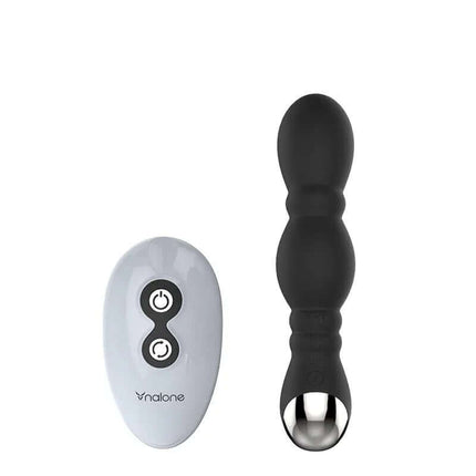 Postatic Massager Dragon Black with remote control, featuring a curved design for enhanced prostate and perineal stimulation.