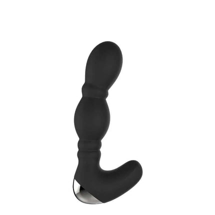 Postatic Massager Dragon Black prostate stimulator with two motors, 7 vibration functions, curved head, and sculpted design for comfort.