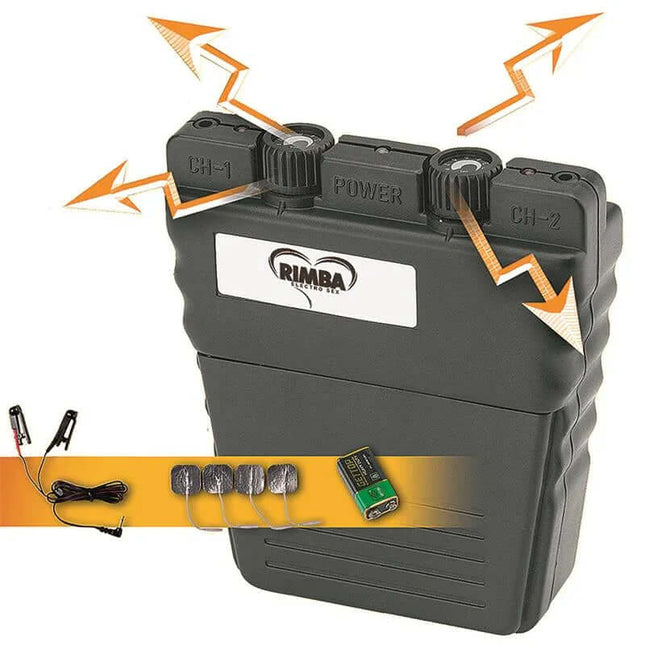 Power Box Set electro-stimulation kit with dual channels, user-friendly controls, and accessories for beginners and couples.