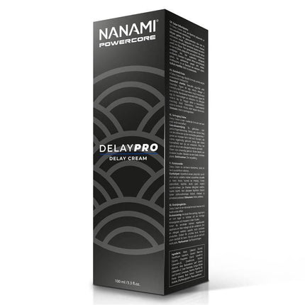 Powercore Delay Pro Delay Cream 100 ml by Nanami with black packaging for prolonged pleasure and control.