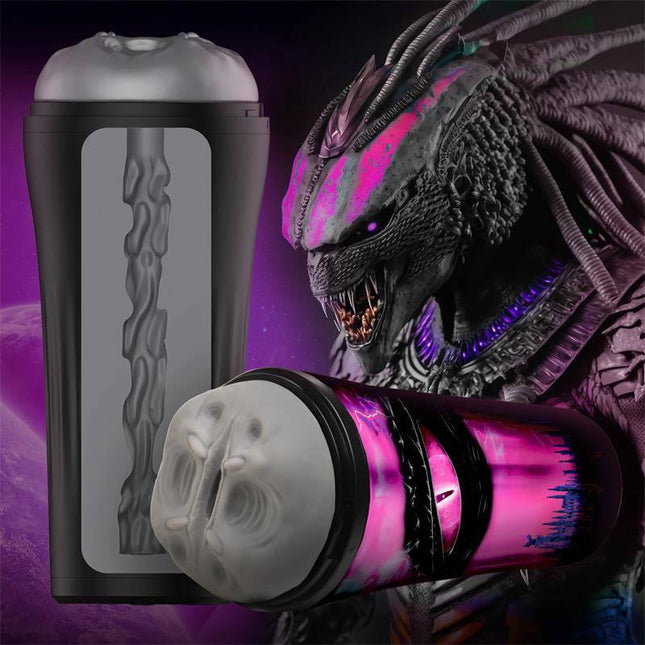 Predator Creature Masturbator 8.7 sci-fi stimulator with textured sleeve against alien backdrop