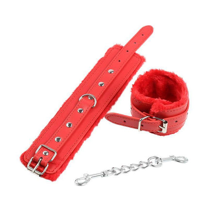 Premium Fur Adjustable handcuffs with red plush interior and adjustable straps for secure restraint.