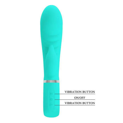 Prescott G-Spot Vibrator Green with buttons for vibration and on/off, designed for targeted G-spot and clitoral stimulation.