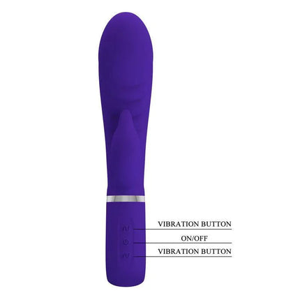 Prescott G-Spot Vibrator Lilac, dual-stimulation toy with silicone body and 7 vibration settings, featuring curved head and external stimulator.
