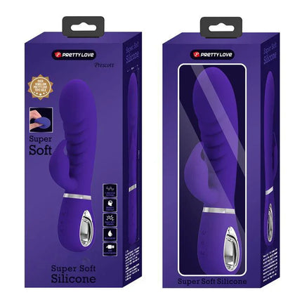 Prescott G-Spot Vibrator Lilac product packaging showcasing dual-stimulation and silicone design with 7 vibration settings.