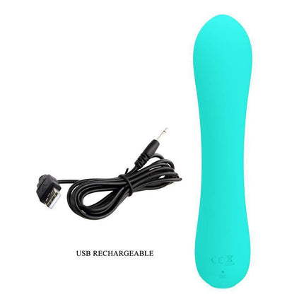 Prescott Vibrator USB Silicone Green with charging cable, featuring 12 vibration modes for a luxury customizable experience.