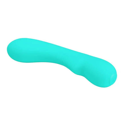 Prescott Vibrator USB Silicone Green in vibrant turquoise color, featuring soft design and multiple vibration modes for customizable pleasure.