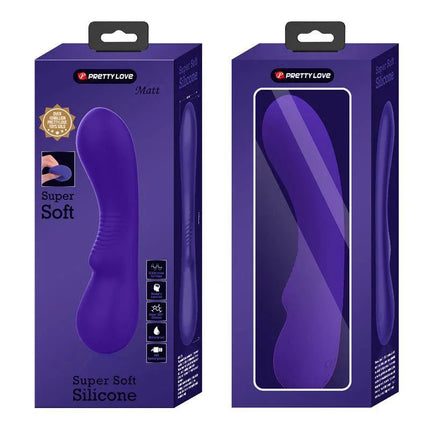 Prescott Vibrator USB Silicone Lilac packaging showcasing soft silicone design and 12 vibration settings for intense pleasure.