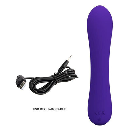 Prescott Vibrator USB Silicone Lilac with charging cable, purple vibrator with smooth design, 12 vibration functions for personal pleasure.