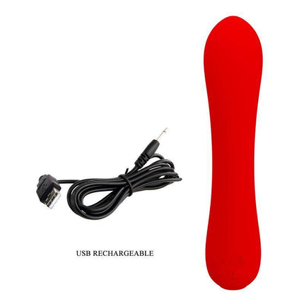 Prescott Vibrator USB Silicone Red with charging cable, offering powerful sensations and 12 vibration settings for a customized experience.