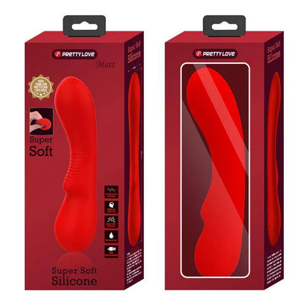 Prescott Vibrator USB Silicone Red in packaging, premium silicone design with 12 vibration settings for a redefined sensory experience.