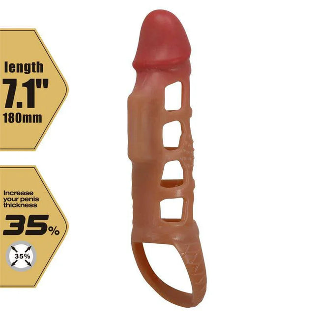 Preston Penis Sleeve with Vibration enhancing sensation and girth; features 7.1-inch length for increased thickness by 35%.