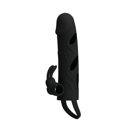Pretty Love Cage with Vibrating Bullet 14 cm Black product image with black textured cage and vibrating bullet for enhanced erections.