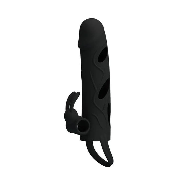 Pretty Love Cage with Vibrating Bullet 14 cm Black product image with black textured cage and vibrating bullet for enhanced erections.