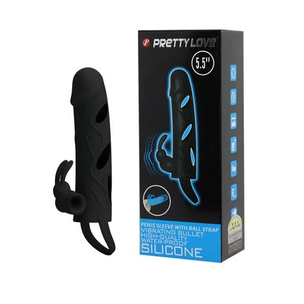 Pretty Love Cage with Vibrating Bullet 14 cm Black featuring black texture and vibrating bullet for enhanced erection support and stimulation.