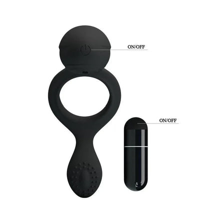 Pretty Love Cock Ring Ethel Black with vibrating function and snug fit for intensified sensations.