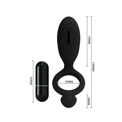 Pretty Love Cock Ring Ethel Black with measurements in mm, designed for enhanced pleasure in couples.