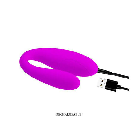 Pretty Love Couple Vibe Fascination in vibrant pink with USB charging cable, designed for partner-friendly pleasure and G-spot stimulation.