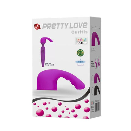 Pretty Love Head Massager Curitis Purple in packaging with silicone attachment for G-spot and P-spot stimulation.