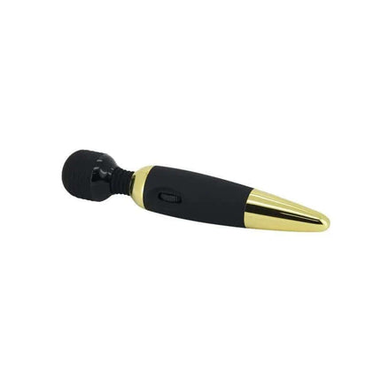 Pretty Love Massager Power Wand Black and Gold with ergonomic design and multiple vibration settings for versatile pleasure and relaxation.