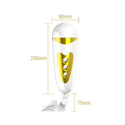 Pretty Love Masturbator Sally White and Golden with dimensions 230mm x 80mm, featuring a sleek design and discreet functionality.