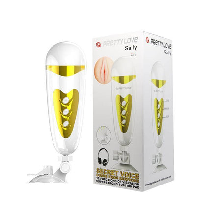 Pretty Love Masturbator Sally White and Golden with packaging showcasing design and features