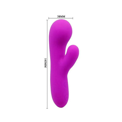 Pretty Love Mini Massager Berger Purple dual vibrator with measurements, designed for personal wellness.