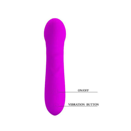 Pretty Love Mini Massager Reuben Purple silicone device with on/off and vibration button