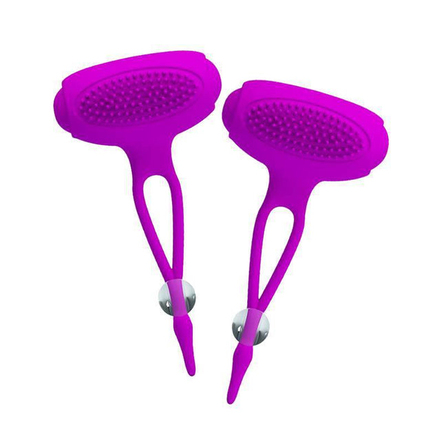 Pretty Love Nipples Clamps Bancroft Purple with silicone-clad design and vibrating bullet for enhanced stimulation.