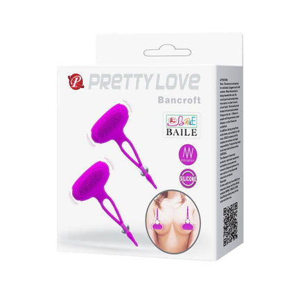 Pretty Love Nipples Clamps Bancroft Purple in packaging with vibrating bullet and silicone clamps for heightened sensation