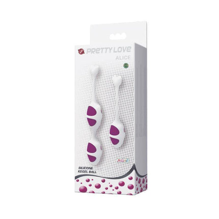 Pretty Love Oval Shaped Kegel Balls Purple in packaging with two silicone balls