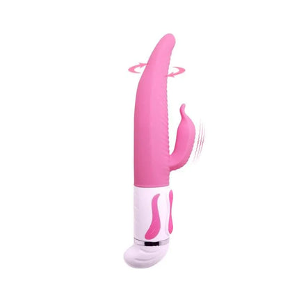 Pretty Love Vibe Antoine Pink ribbed vibrator with ergonomic curve and extra-soft silicone in bright pink.