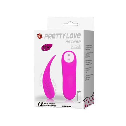Pretty Love Vibe Archer Pink vibrator packaging with 12 vibration functions and remote control.