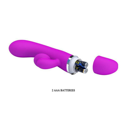 Pretty Love Vibe Bert Purple silicone vibrator showing battery compartment with 2 AAA batteries
