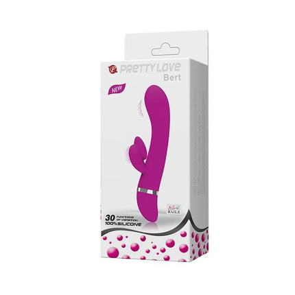 Pretty Love Vibe Bert Purple in packaging, premium silicone G-spot vibrator massager, ergonomic design for targeted stimulation.
