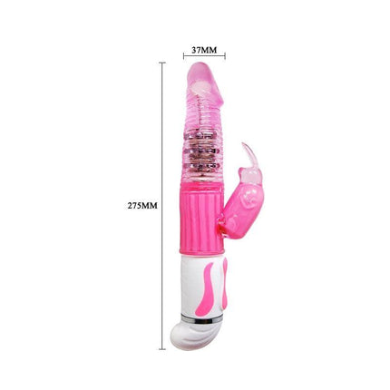 Pretty Love Vibe Fascination Pink flexible vibrator with dimensions 275mm length and 37mm diameter, pink color